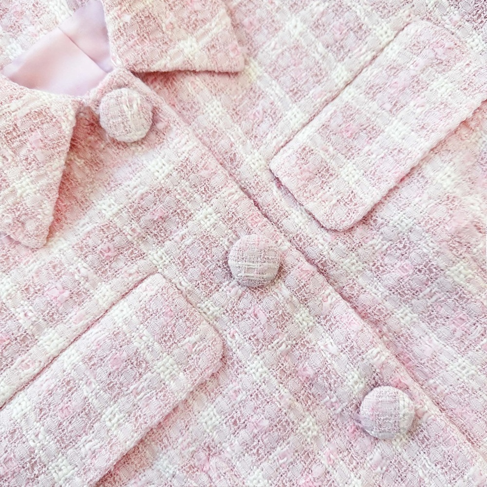 Self-Portrait Pink Tweed Short-Sleeve Button Dress - Picture 4 of 6